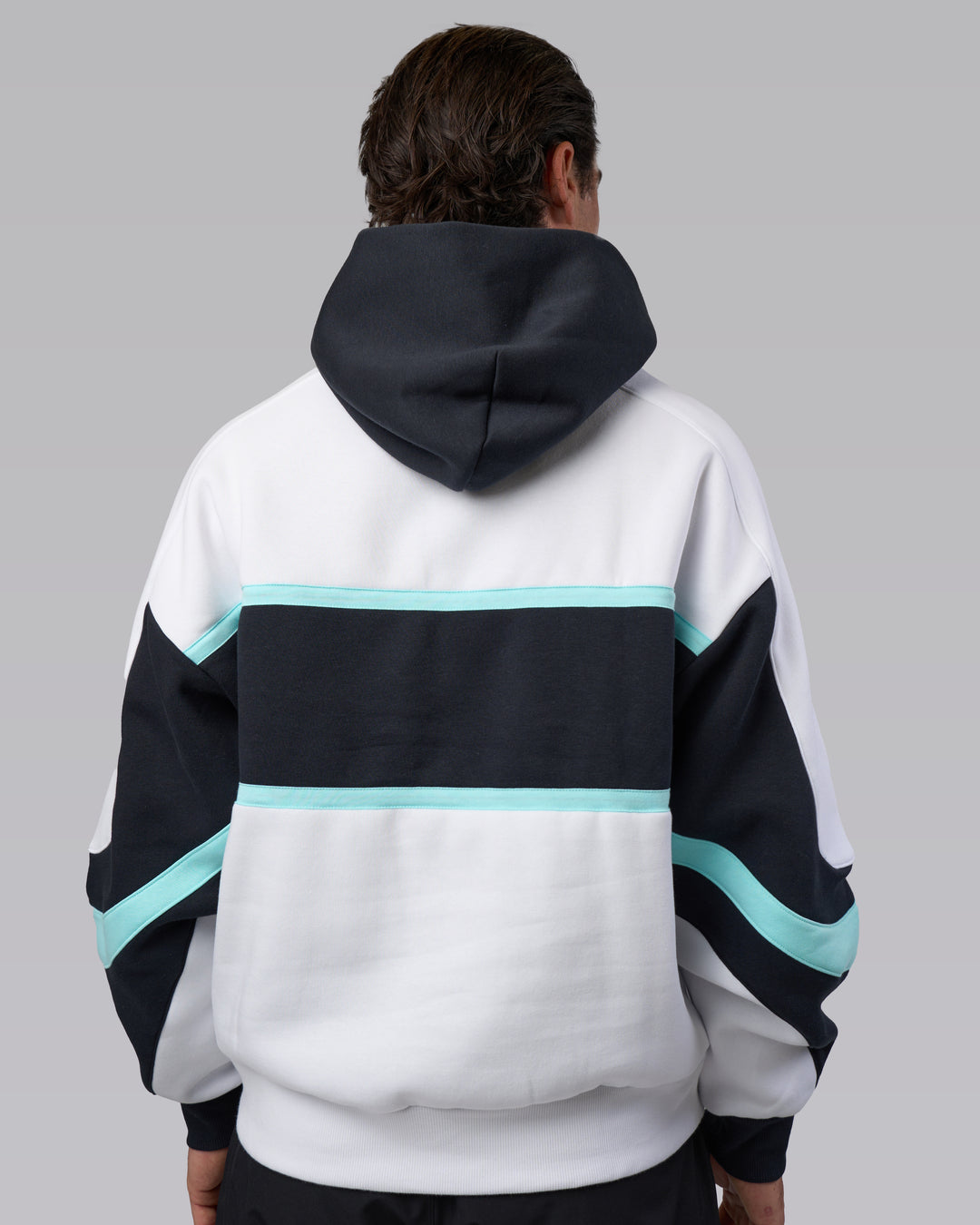 Man wearing Vibe Oversized Unisex Hoodie - White-Island Paradise | Model:Adam | Size:L