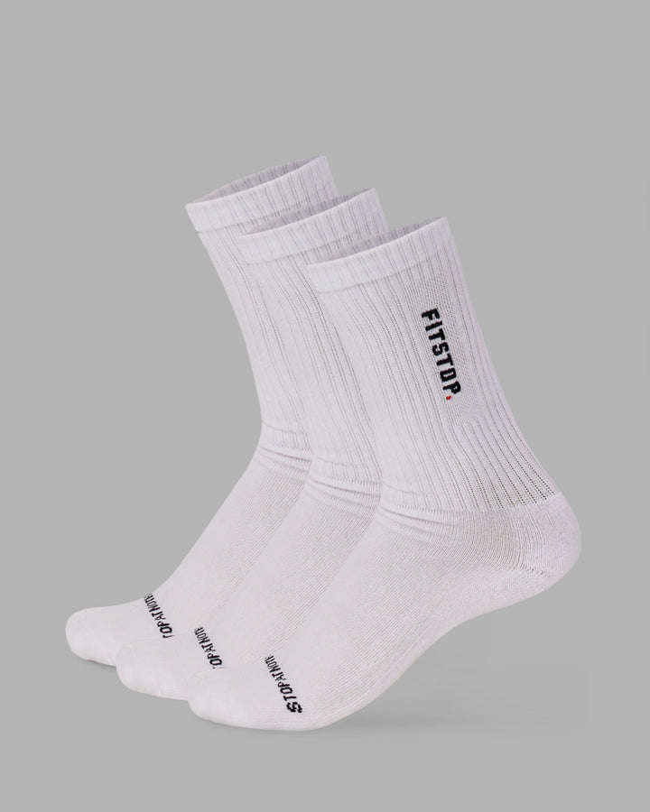 LSKD x Fitstop 3 Pack Crew Socks - White