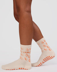 Love Peaches Pilates Grip Socks - Ivory-Orange