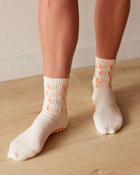 Love Peaches Pilates Grip Socks - Ivory-Orange