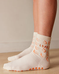 Love Peaches Pilates Grip Socks - Ivory-Orange