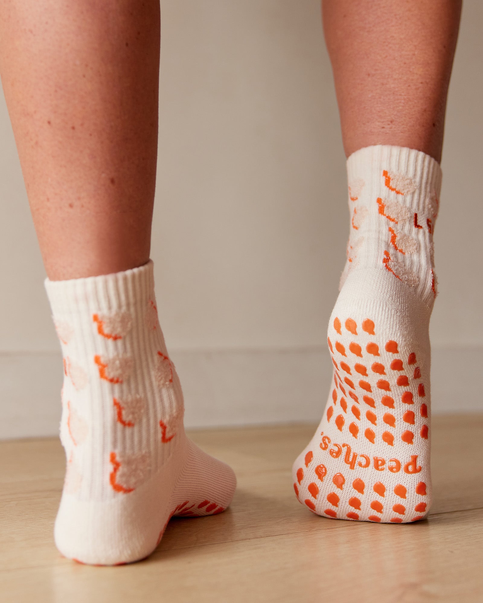 Love Peaches Pilates Grip Socks - Ivory-Orange
