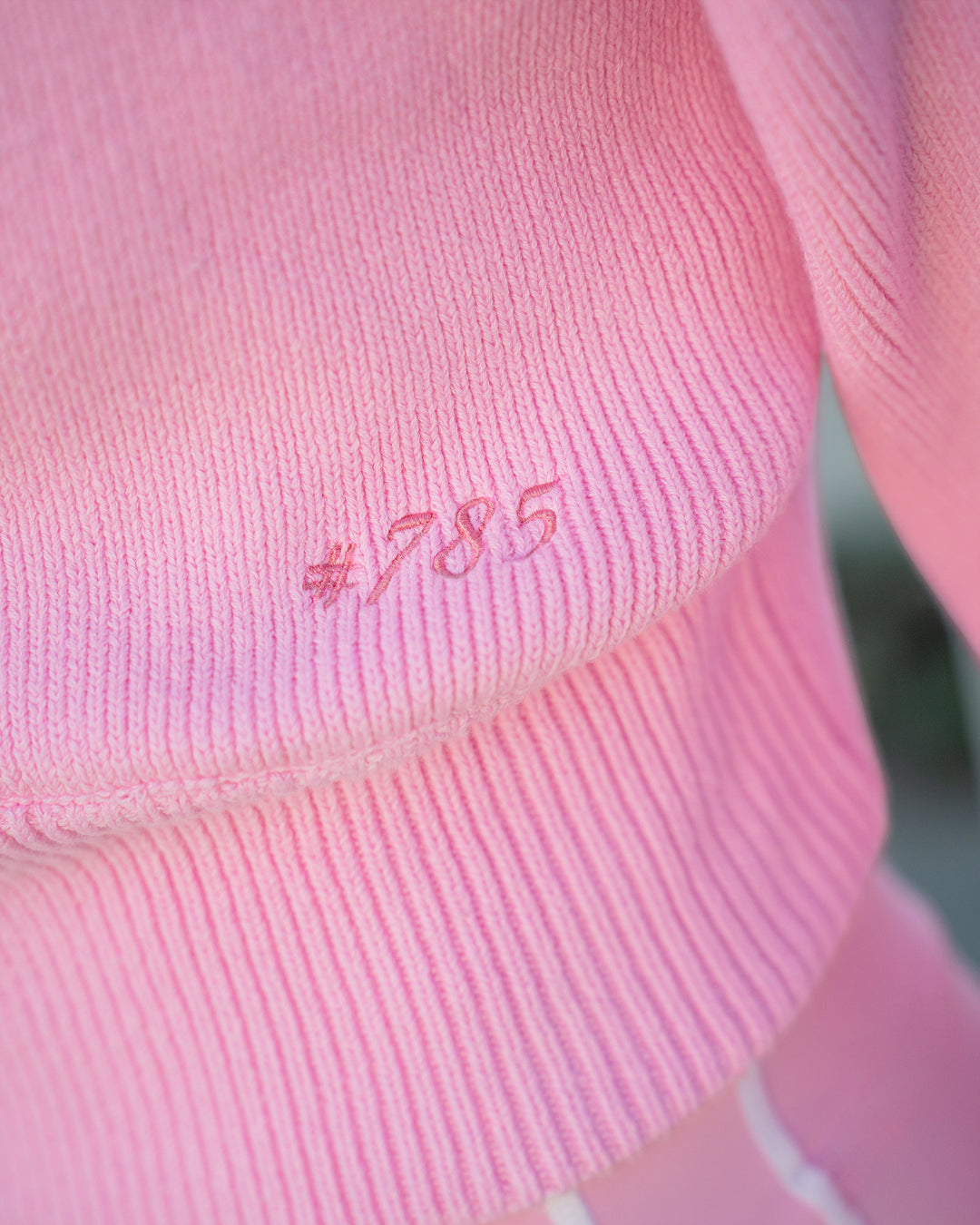 Woman wearing Fierce Knitted Cardigan - Pink Rose-White | Model:Shayna | Size:M