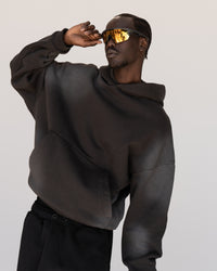 Man wearing Memory In Motion 500gsm Ultra Heavyweight Washed Hoodie - Charcoal Washed | Model:Okello | Size:M