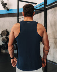 Man wearing AeroFLX+ Seamless Tank - Navy/Navy | Model:| Size:M