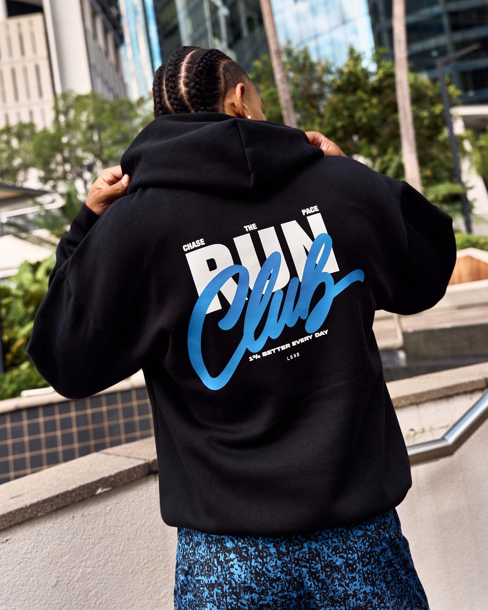 Run Club Script Oversized Hoodie - Black-Palace Blue | LSKD
