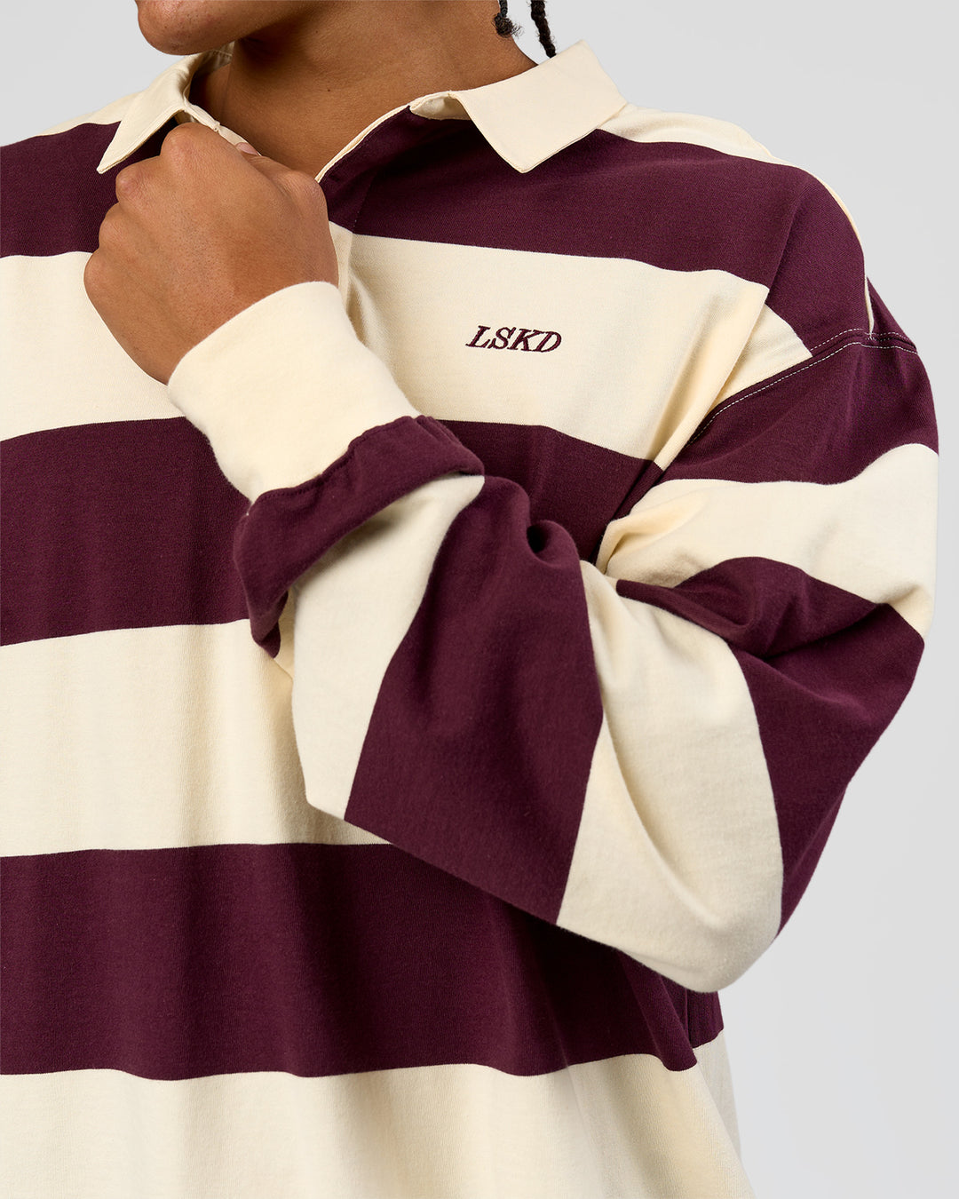 Man wearing Clubhouse Rugby Polo - Off White-Cherry | Model:Malebo | Size:M 