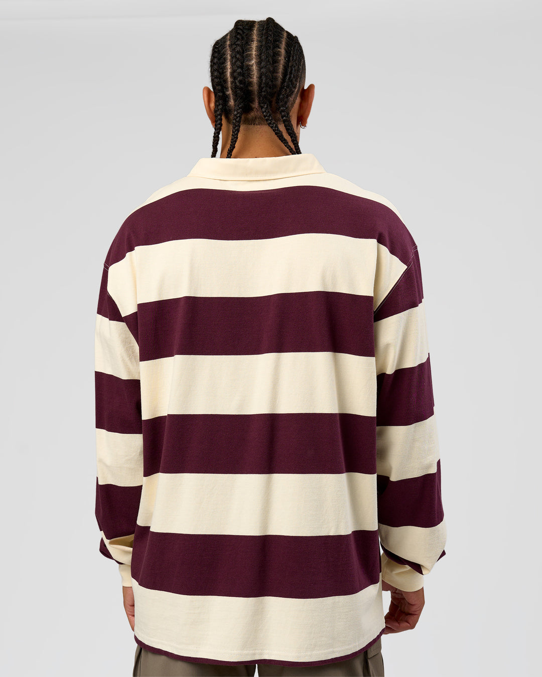 Man wearing Clubhouse Rugby Polo - Off White-Cherry | Model:Malebo | Size:M 