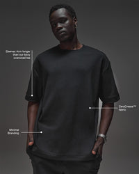Man wearing AfterDark ZeroCrease Oversized Tee - Black | Model:Mabyro | Size:M | Thumbnail Index: 1