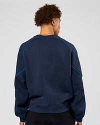 Man wearing Axis Boxy Crew Sweater - Future Navy-Palace Blue | Model:Leandro | Size:M