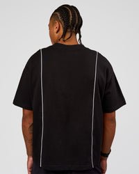 Man wearing Axis Heavyweight Oversized Boxed Tee - Black-White | Model:Malebo | Size:M