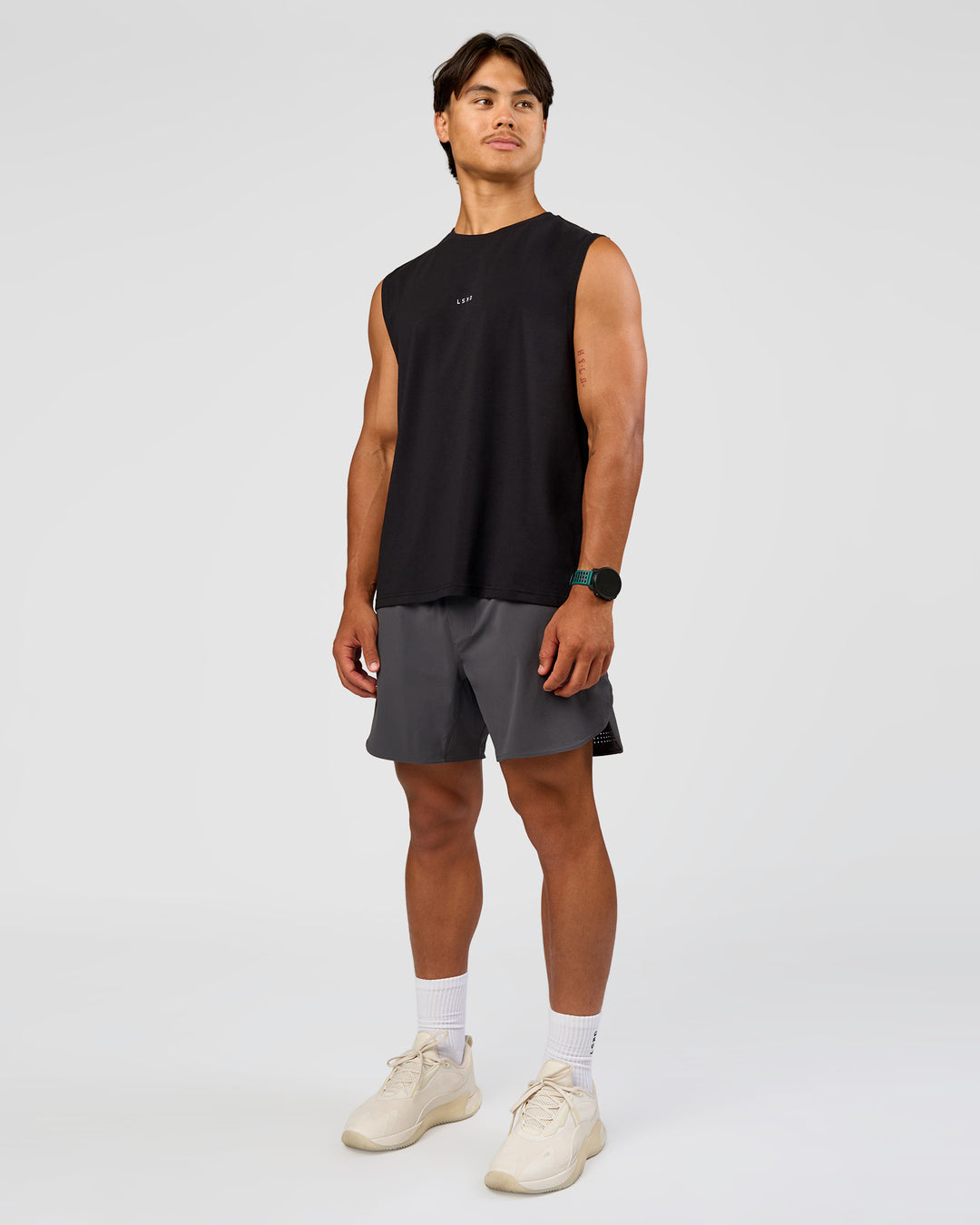Man wearing Base FLXCotton Tank Regular Fit -8cm - Black | Model:George | Size:M