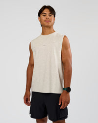 Man wearing Base Heavyweight FLXCotton Tank Regular Fit -8cm - Silver Marl | Model:George | Size:M