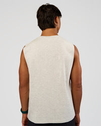 Man wearing Base Heavyweight FLXCotton Tank Regular Fit -8cm - Silver Marl | Model:George | Size:M
