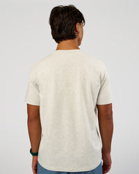Man wearing Base Heavyweight FLXCotton Tee Regular Fit -8cm - Silver Marl | Model:George | Size:M