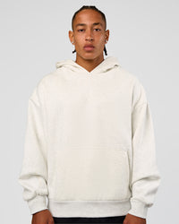 Man wearing Base Oversized Hoodie - Silver Marl | Model:Malebo | Size:M