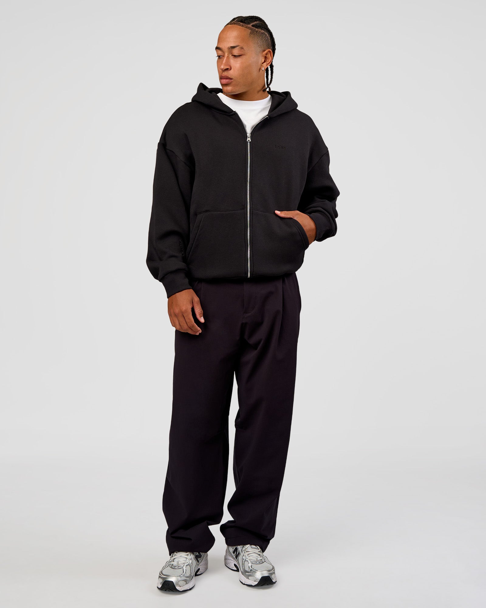 Base Zip Through Oversized Hoodie - Black | LSKD