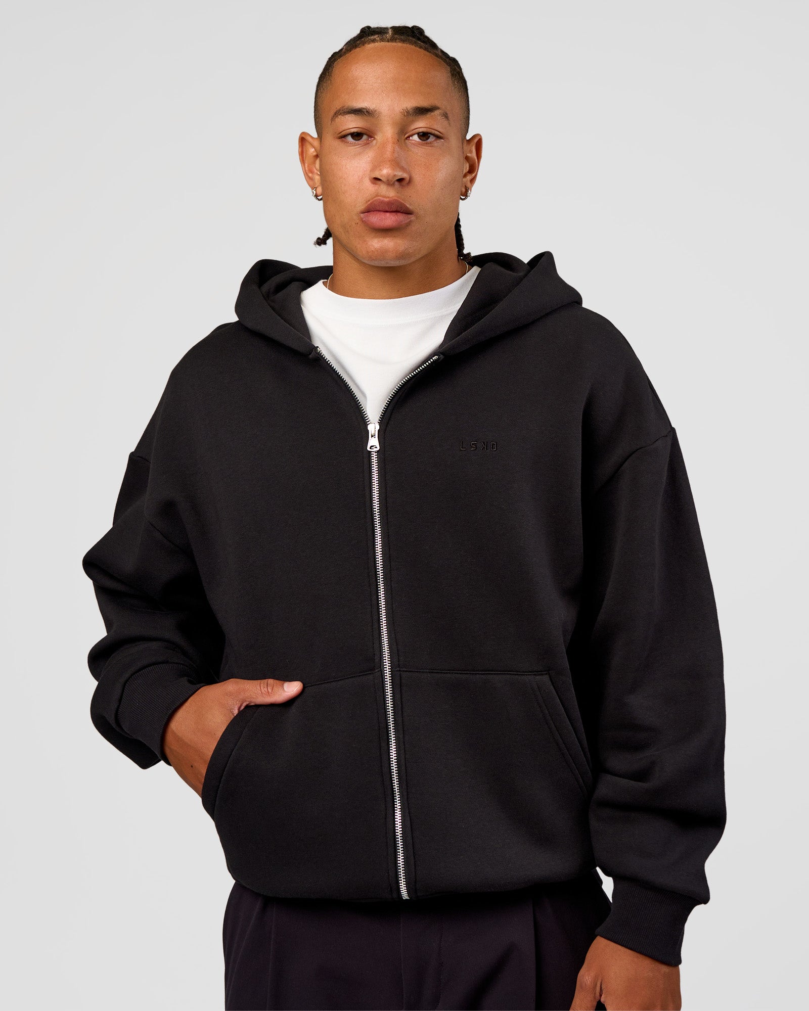 Base Zip Through Oversized Hoodie - Black | LSKD