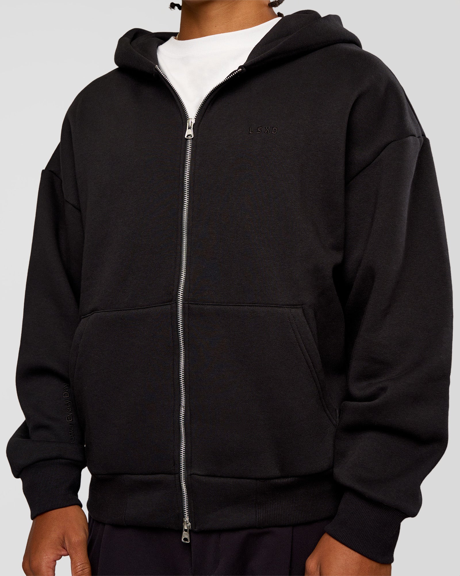 Base Zip Through Oversized Hoodie - Black | LSKD