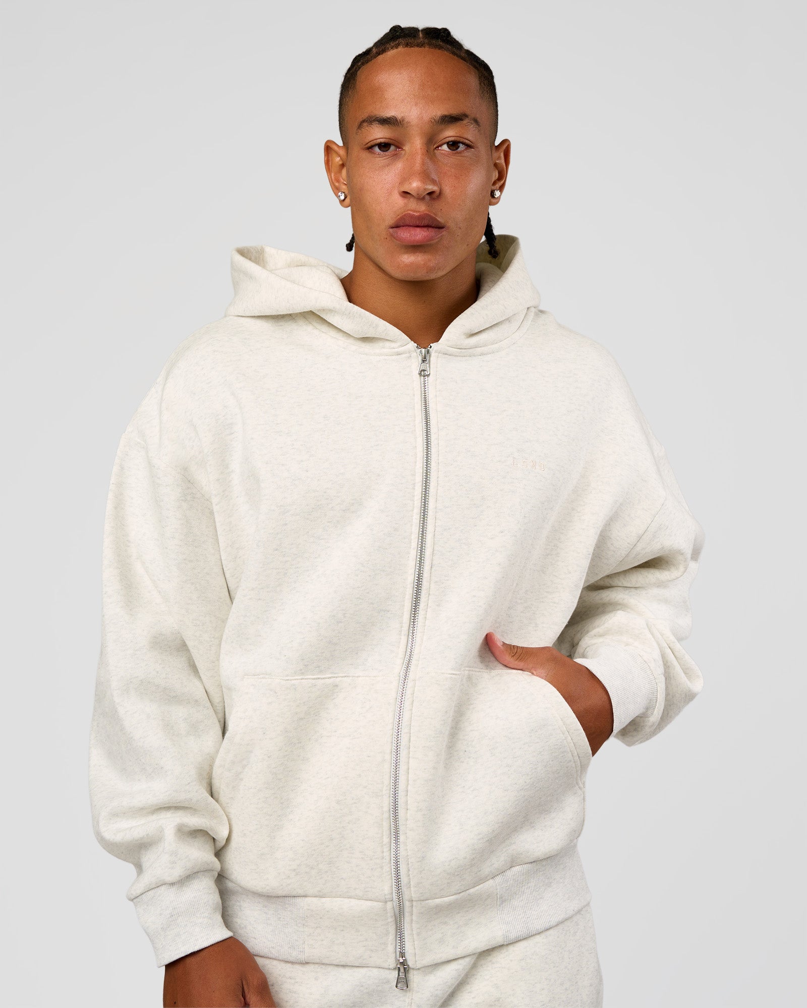 Base Zip Through Oversized Hoodie - Silver Marl | LSKD