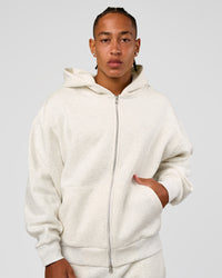 Man wearing Base Zip Through Oversized Hoodie - Silver Marl | Model:Malebo | Size:M