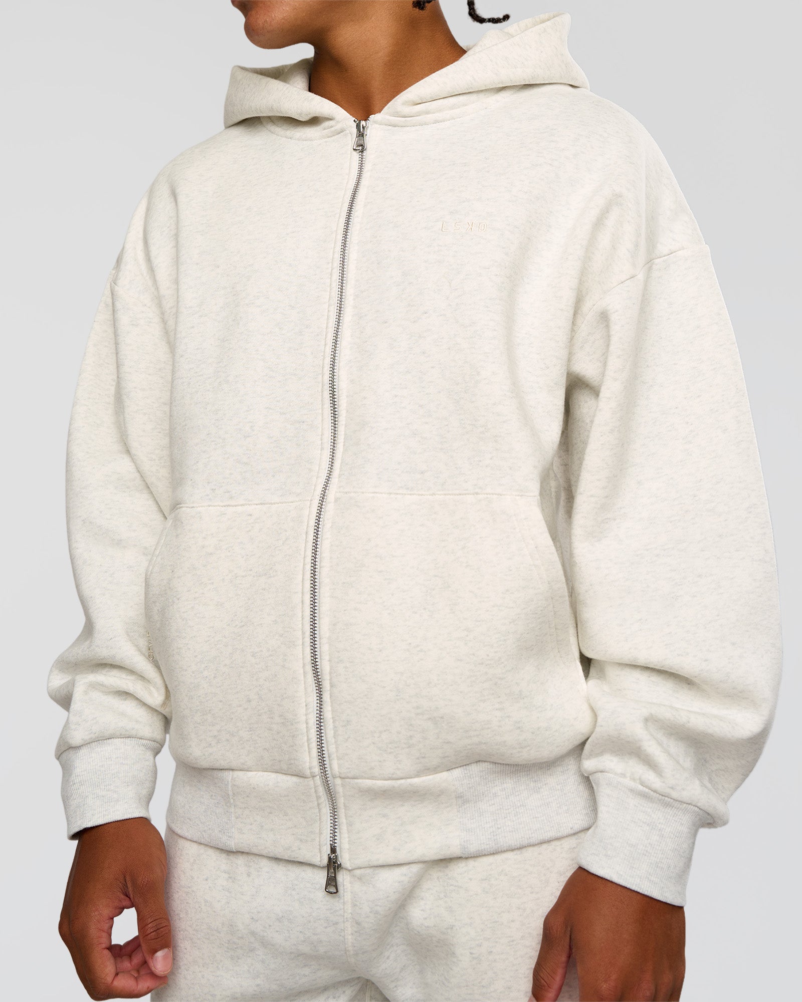 Base Zip Through Oversized Hoodie - Silver Marl | LSKD