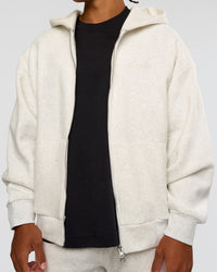 Man wearing Base Zip Through Oversized Hoodie - Silver Marl | Model:Malebo | Size:M
