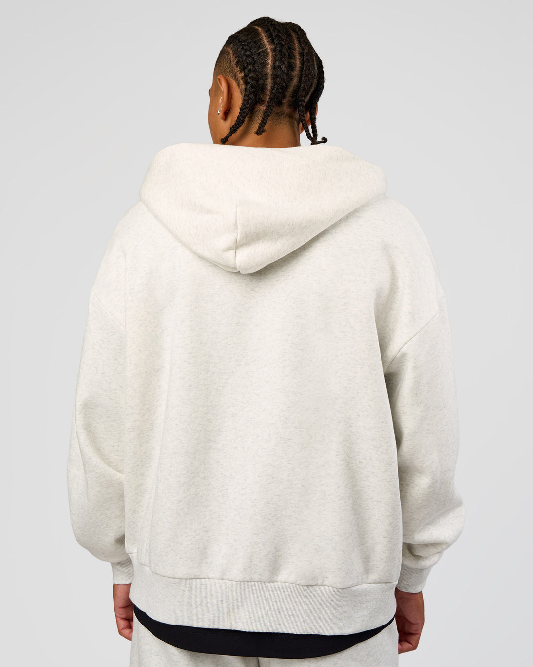 Man wearing Base Zip Through Oversized Hoodie - Silver Marl | Model:Malebo | Size:M