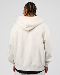 Man wearing Base Zip Through Oversized Hoodie - Silver Marl | Model:Malebo | Size:M