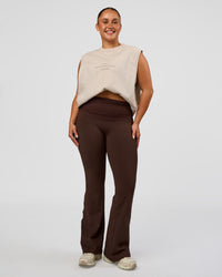 Model wearing CF Fold Over High-Rise Flared Legging - Hot Chocolate | Model:Simmy | Size:M