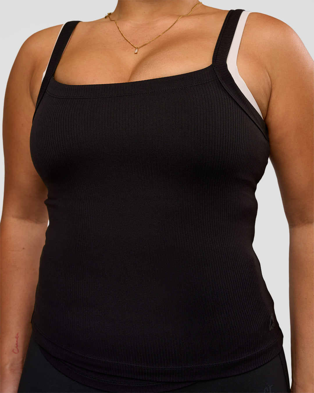 Woman wearing CF Move Through It Rib Tank - Black | Model:Simmy | Size:M