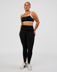 Woman wearing CF Move Through It Sports Bra - Black-Clay | Model:Simmy | Size:M