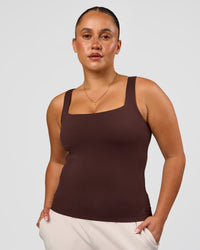 Woman wearing CF Train Hard Shelf Bra Tank - Hot Chocolate | Model:Simmy | Size:M