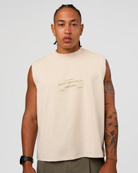 Man wearing CF Unisex Oversized Heavyweight Boxed Tank - Clay-CF Move Through It | Model:Malebo | Size:M