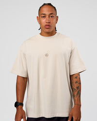 Man wearing CF Unisex Oversized Heavyweight FLXCotton Tee - Clay-CF X LSKD Sport | Model:Malebo | Size:M