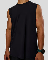 Man wearing Cadence MicroMotion Muscle Tank - Black-Blue Aura | Model:George | Size:M