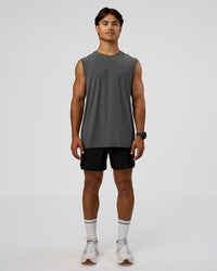 Man wearing Cadence MicroMotion Muscle Tank - Dark Storm-Alloy | Model:George | Size:M