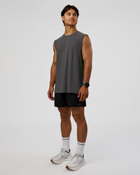 Man wearing Cadence MicroMotion Muscle Tank - Dark Storm-Alloy | Model:George | Size:M