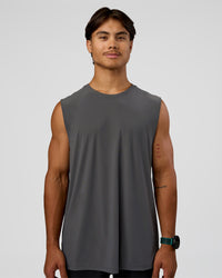 Man wearing Cadence MicroMotion Muscle Tank - Dark Storm-Alloy | Model:George | Size:M