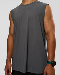 Man wearing Cadence MicroMotion Muscle Tank - Dark Storm-Alloy | Model:George | Size:M