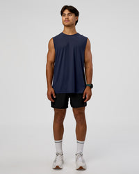 Man wearing Cadence MicroMotion Muscle Tank - Future Navy-Alloy | Model:George | Size:M
