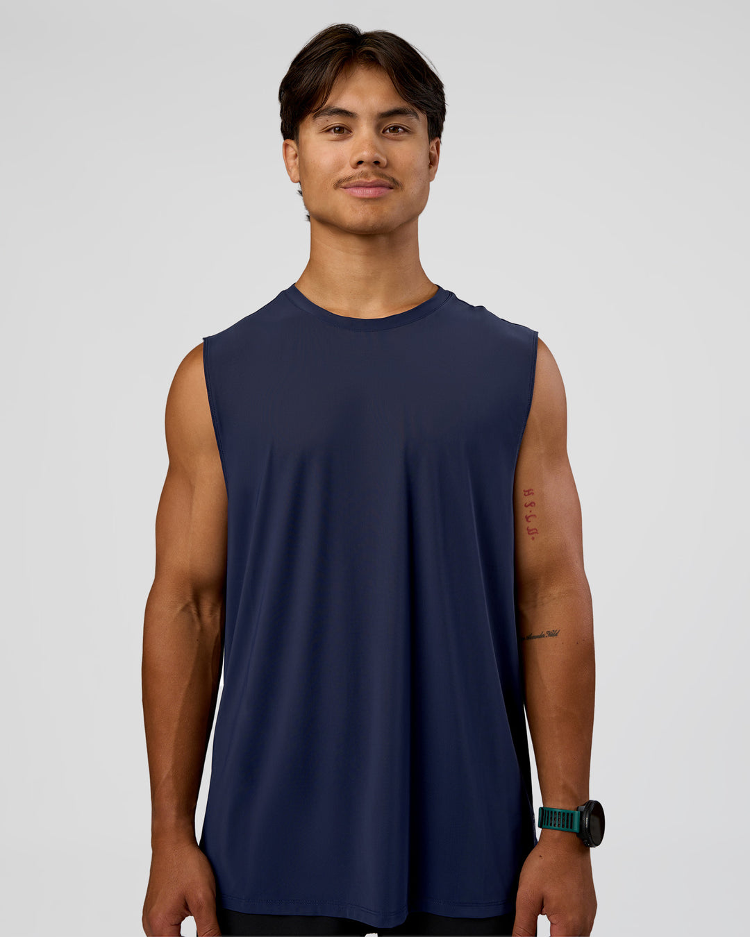 Man wearing Cadence MicroMotion Muscle Tank - Future Navy-Alloy | Model:George | Size:M