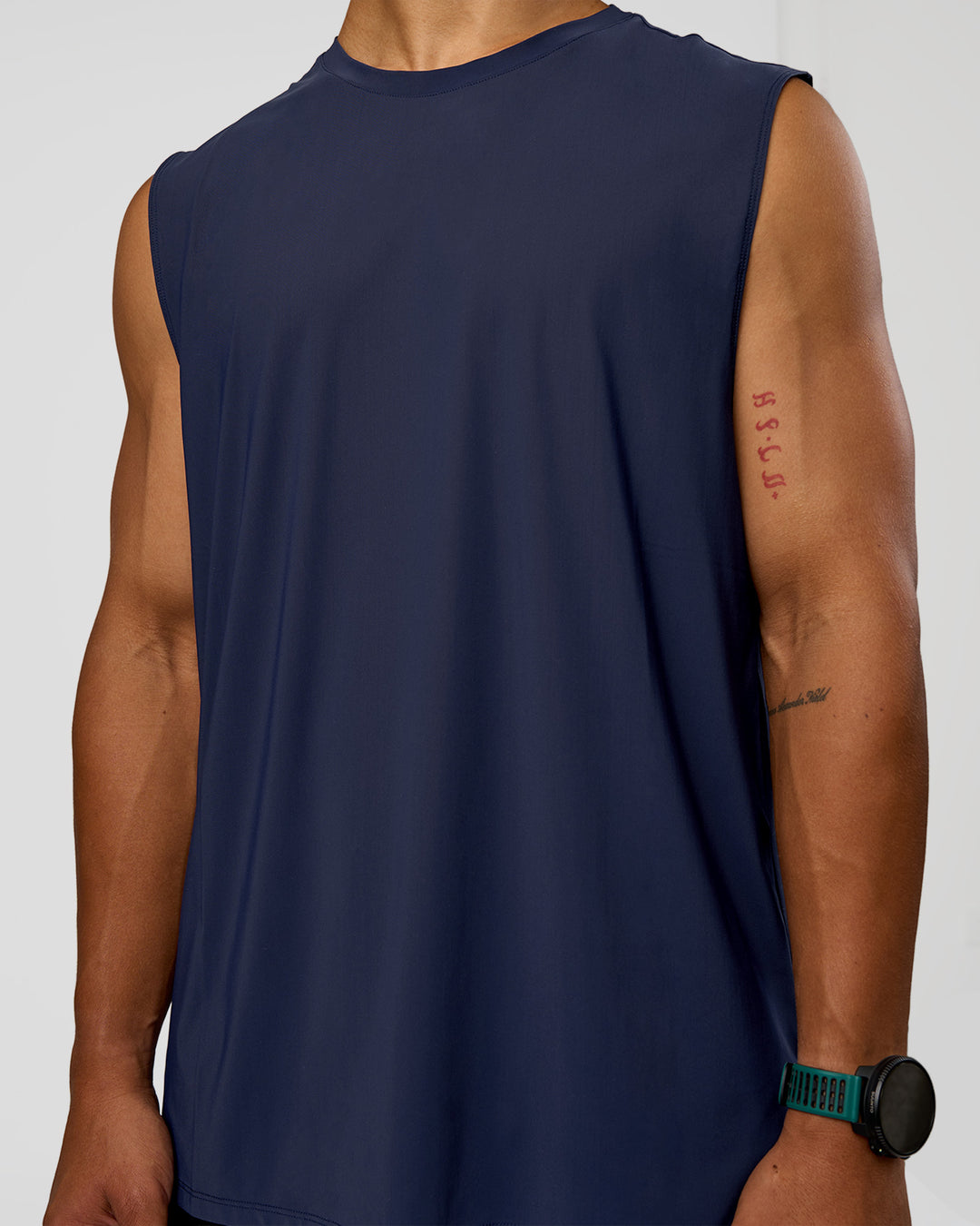 Man wearing Cadence MicroMotion Muscle Tank - Future Navy-Alloy | Model:George | Size:M