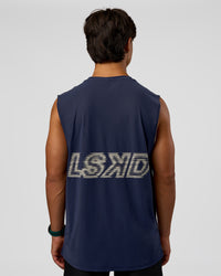 Man wearing Cadence MicroMotion Muscle Tank - Future Navy-Alloy | Model:George | Size:M