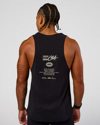 Man wearing Cadence Run Club Script Values Tank - Black-Alloy | Model:Malebo | Size:M