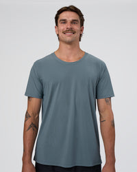 Man wearing Cadence Swift Tee - Blue Mirage | Model:Konnor | Size:M