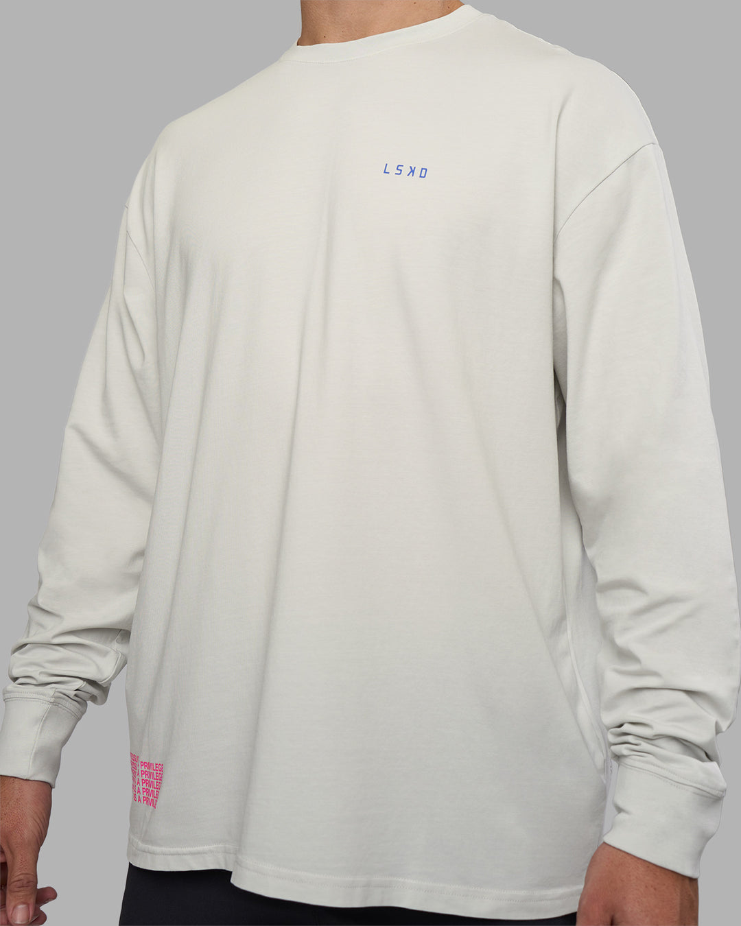 Man wearing Cali FLXCotton Oversized Long Sleeve Tee - Digital Mist Washed | Model:Jaiden | Size:M