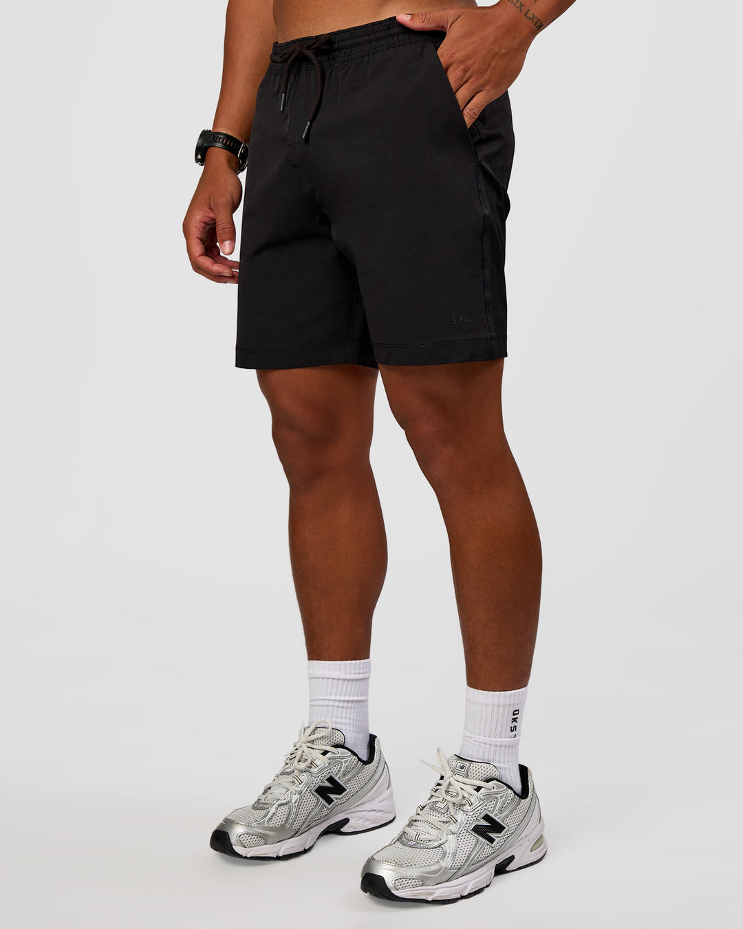 Man wearing Daily 7" Short 2.0 in  Black | Model:Malebo | Size:M