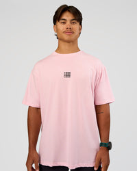 Man wearing Everyday Elevation FLXCotton Oversized Tee - Marshmallow-Black | Model:George | Size:M