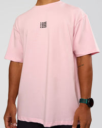 Man wearing Everyday Elevation FLXCotton Oversized Tee - Marshmallow-Black | Model:George | Size:M